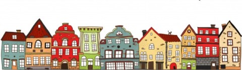 drawing depicting a row of houses